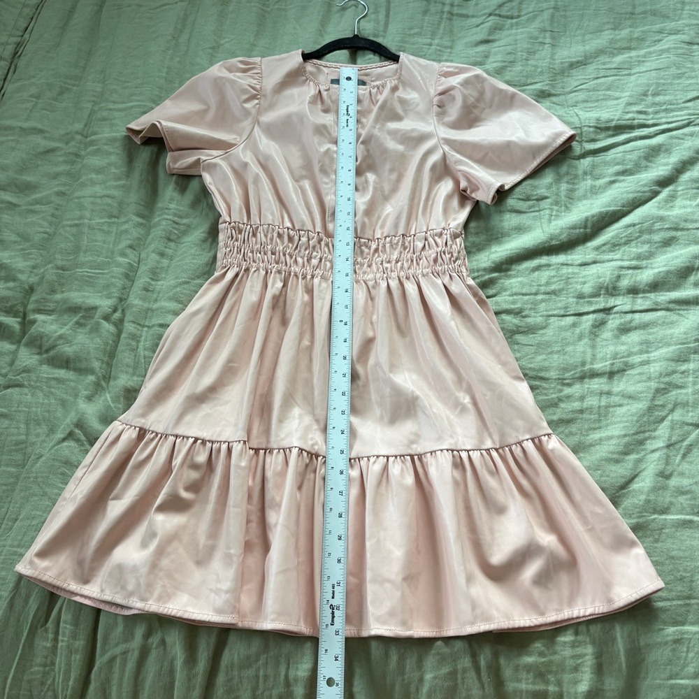 Anthropologie Dress The Somerset Vegan Leather Mini Size Small Pink Fit & Flare - Picture 11 of 11